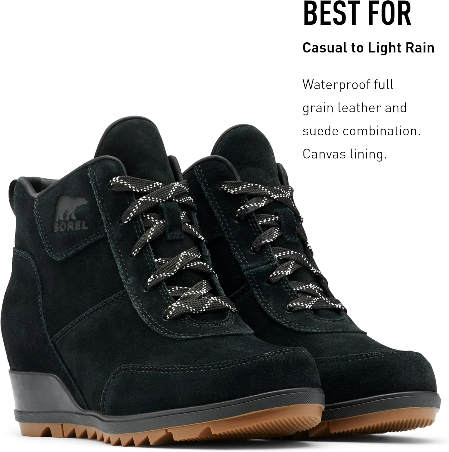 Sorel Women's Evie Sport Lace Bootie  Waterproof Suede & Leather  Wedge Ankle Sneaker  Booties