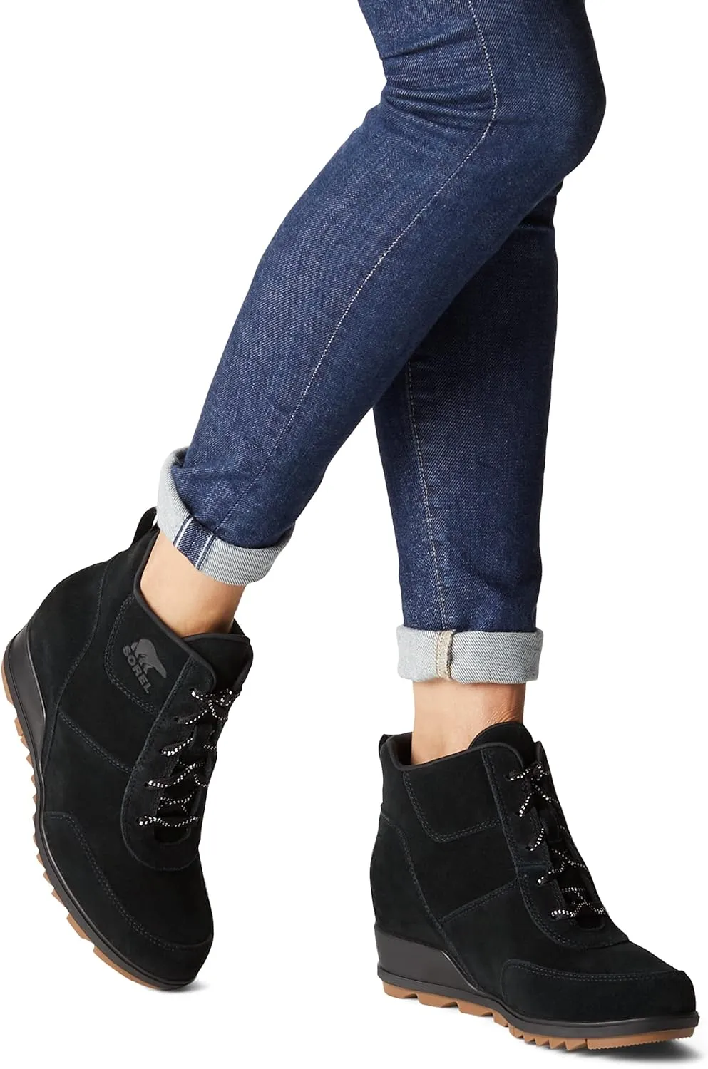 Sorel Women's Evie Sport Lace Bootie  Waterproof Suede & Leather  Wedge Ankle Sneaker  Booties