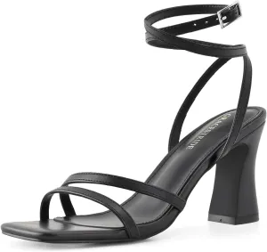 Strappy Heels for Women Chunky Block High Heels Square Toe Ankle Buckle Sandals wedding dress shoes