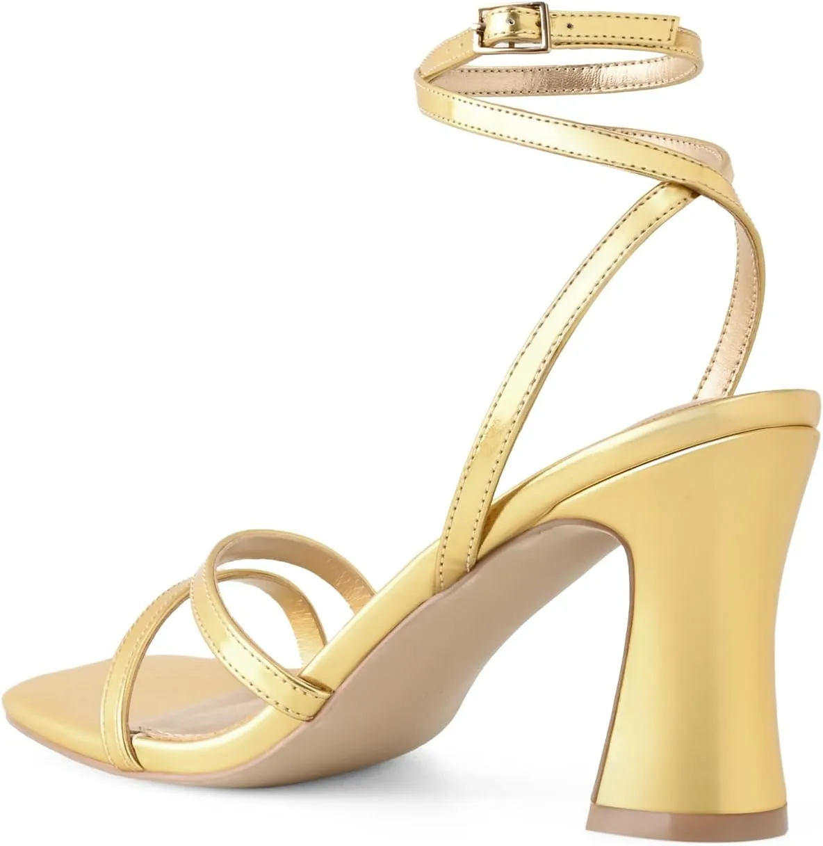 Strappy Heels for Women Chunky Block High Heels Square Toe Ankle Buckle Sandals wedding dress shoes