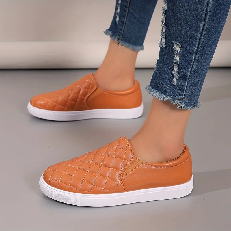 Stylish Women's Quilted Loafers - Comfortable Slip-On Shoes with Low Top Design, Solid Color, Breathable, and Soft Insoles for Casual Walking and Skateboarding - Easy to Wear and Remove