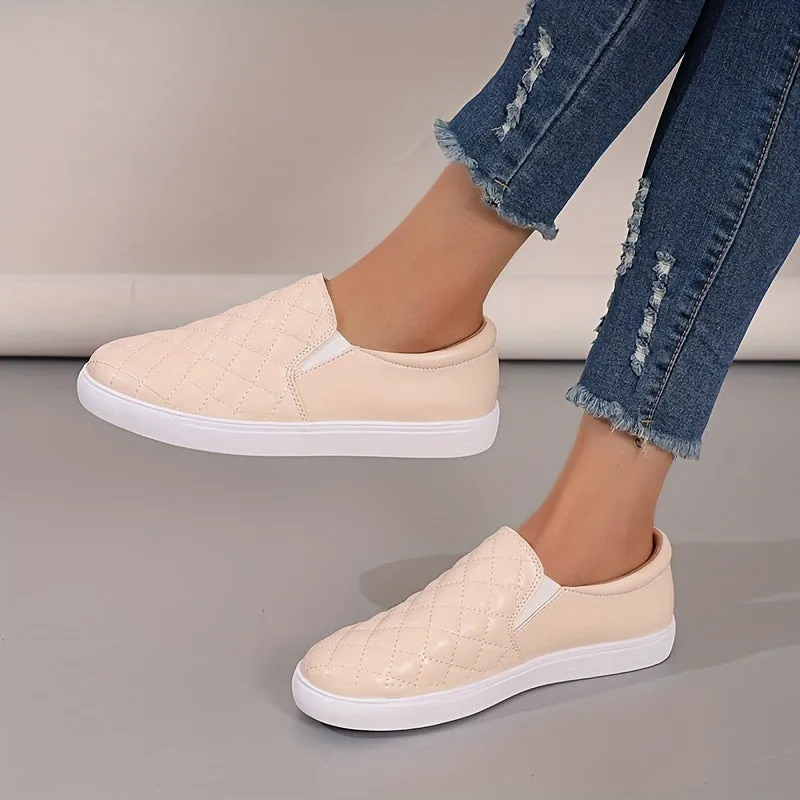 Stylish Women's Quilted Loafers - Comfortable Slip-On Shoes with Low Top Design, Solid Color, Breathable, and Soft Insoles for Casual Walking and Skateboarding - Easy to Wear and Remove