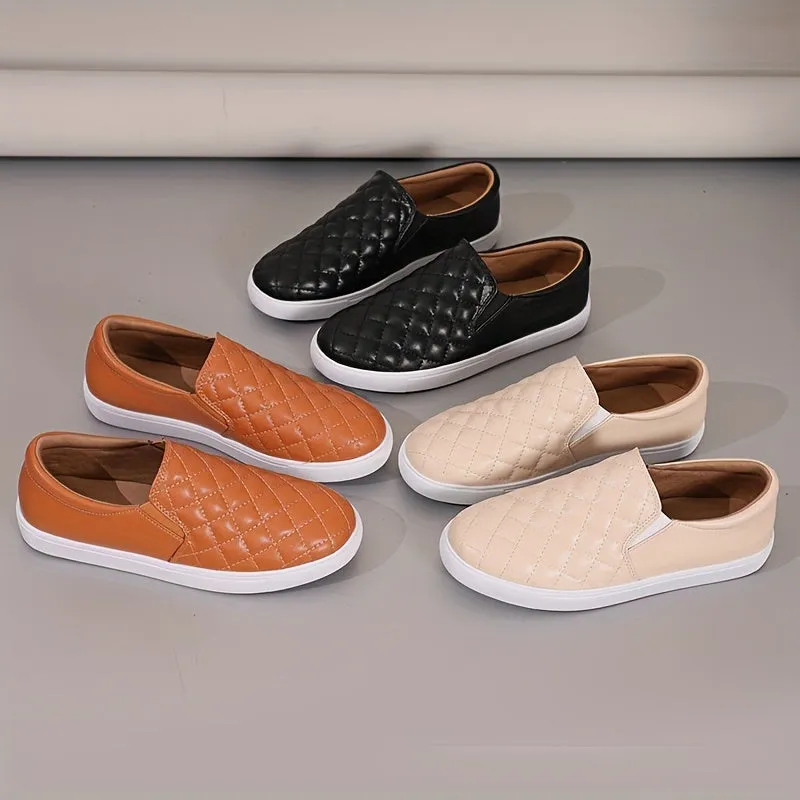 Stylish Women's Quilted Loafers - Comfortable Slip-On Shoes with Low Top Design, Solid Color, Breathable, and Soft Insoles for Casual Walking and Skateboarding - Easy to Wear and Remove