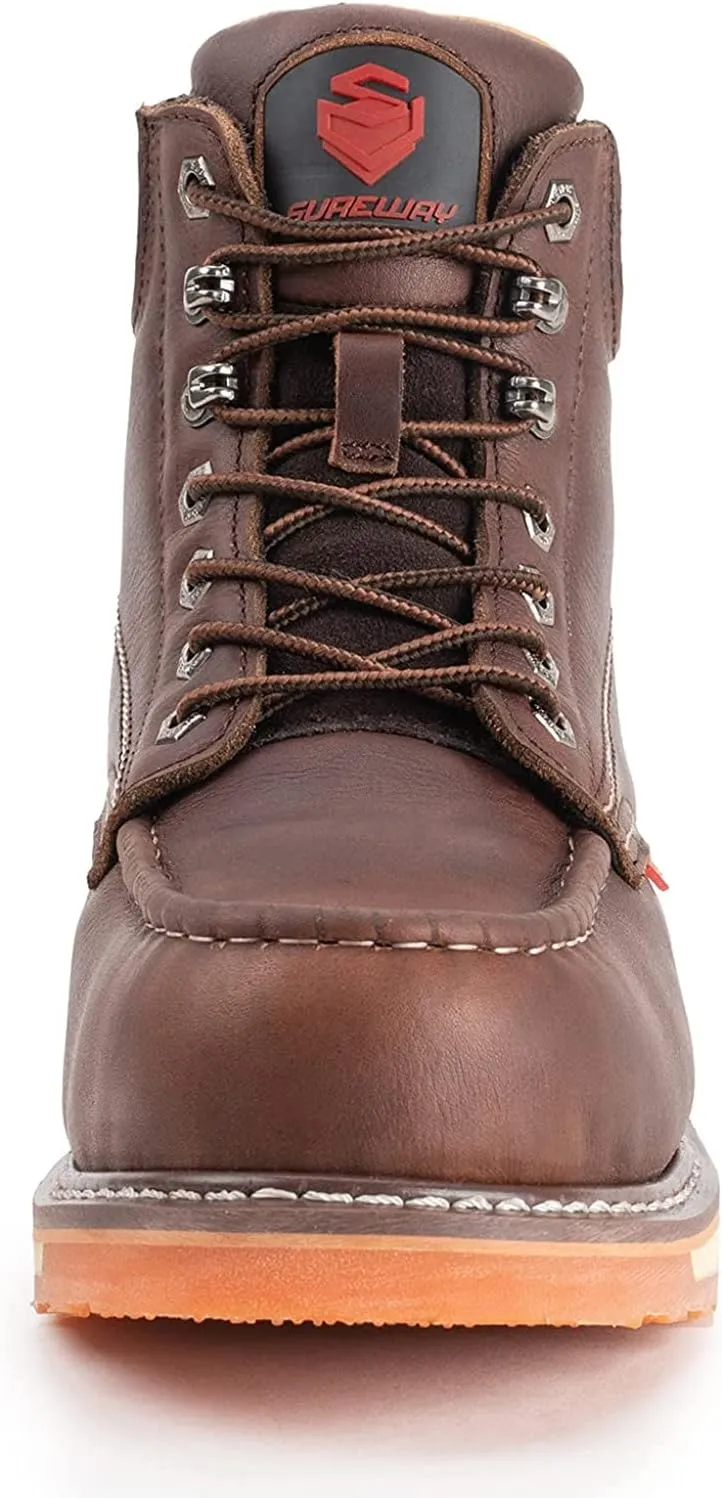 SUREWAY 6 Mens Heavy Duty Steel/Composite/Soft Toe Work Boots for Men,Comfortable & Durable,Goodyear Welt,Full Grain Leather,Oil/Slip Resistant,Wedge Moc Toe Industrial Construction Boots/Shoes