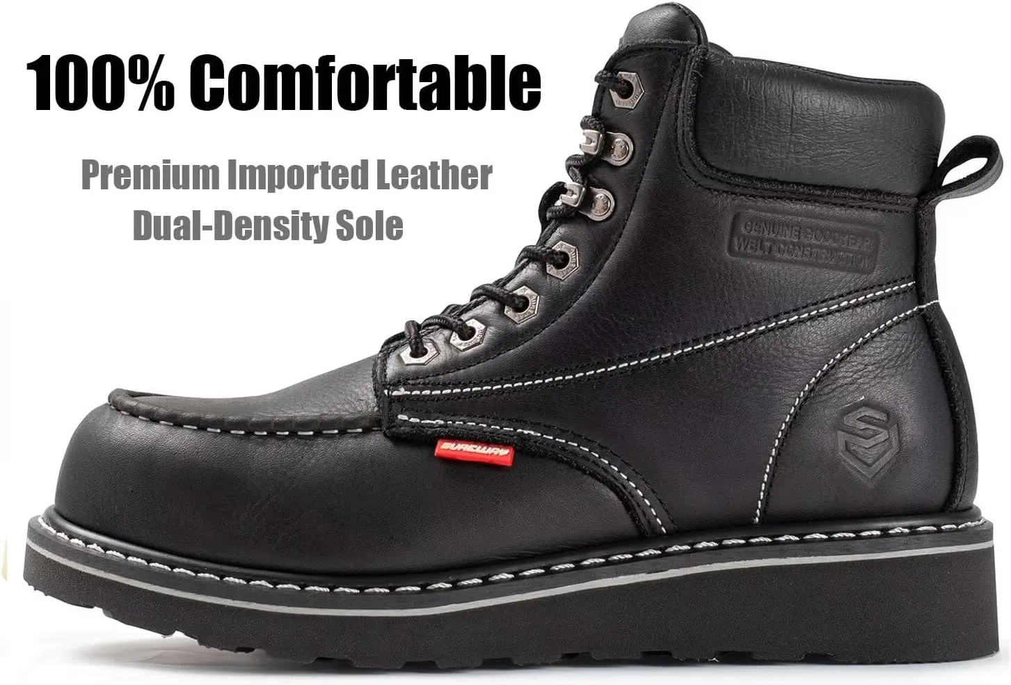SUREWAY 6 Mens Heavy Duty Steel/Composite/Soft Toe Work Boots for Men,Comfortable & Durable,Goodyear Welt,Full Grain Leather,Oil/Slip Resistant,Wedge Moc Toe Industrial Construction Boots/Shoes