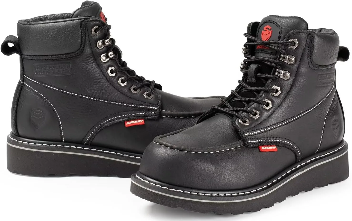 SUREWAY 6 Mens Heavy Duty Steel/Composite/Soft Toe Work Boots for Men,Comfortable & Durable,Goodyear Welt,Full Grain Leather,Oil/Slip Resistant,Wedge Moc Toe Industrial Construction Boots/Shoes