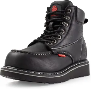 SUREWAY 6 Mens Heavy Duty Steel/Composite/Soft Toe Work Boots for Men,Comfortable & Durable,Goodyear Welt,Full Grain Leather,Oil/Slip Resistant,Wedge Moc Toe Industrial Construction Boots/Shoes