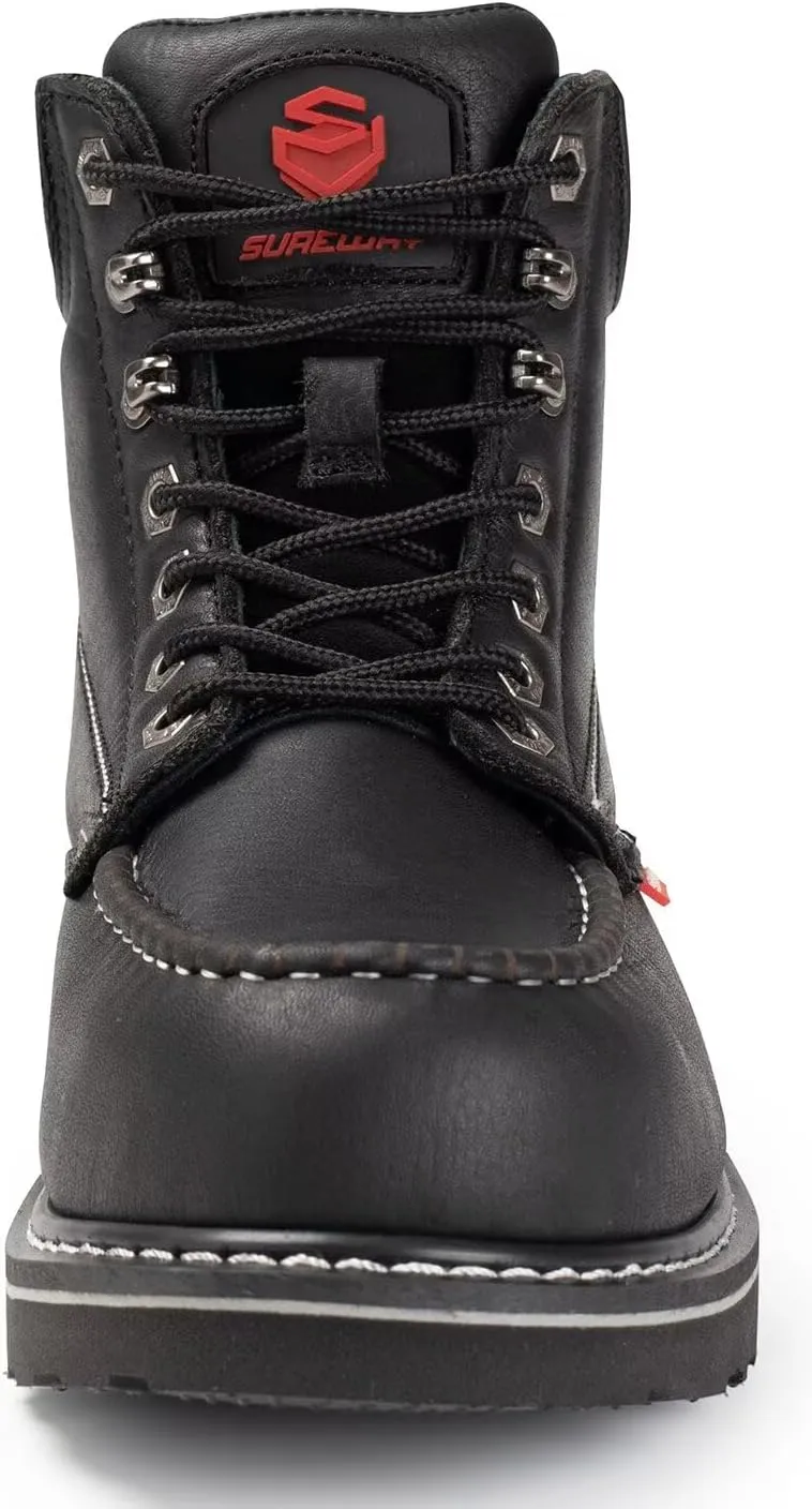 SUREWAY 6 Mens Heavy Duty Steel/Composite/Soft Toe Work Boots for Men,Comfortable & Durable,Goodyear Welt,Full Grain Leather,Oil/Slip Resistant,Wedge Moc Toe Industrial Construction Boots/Shoes