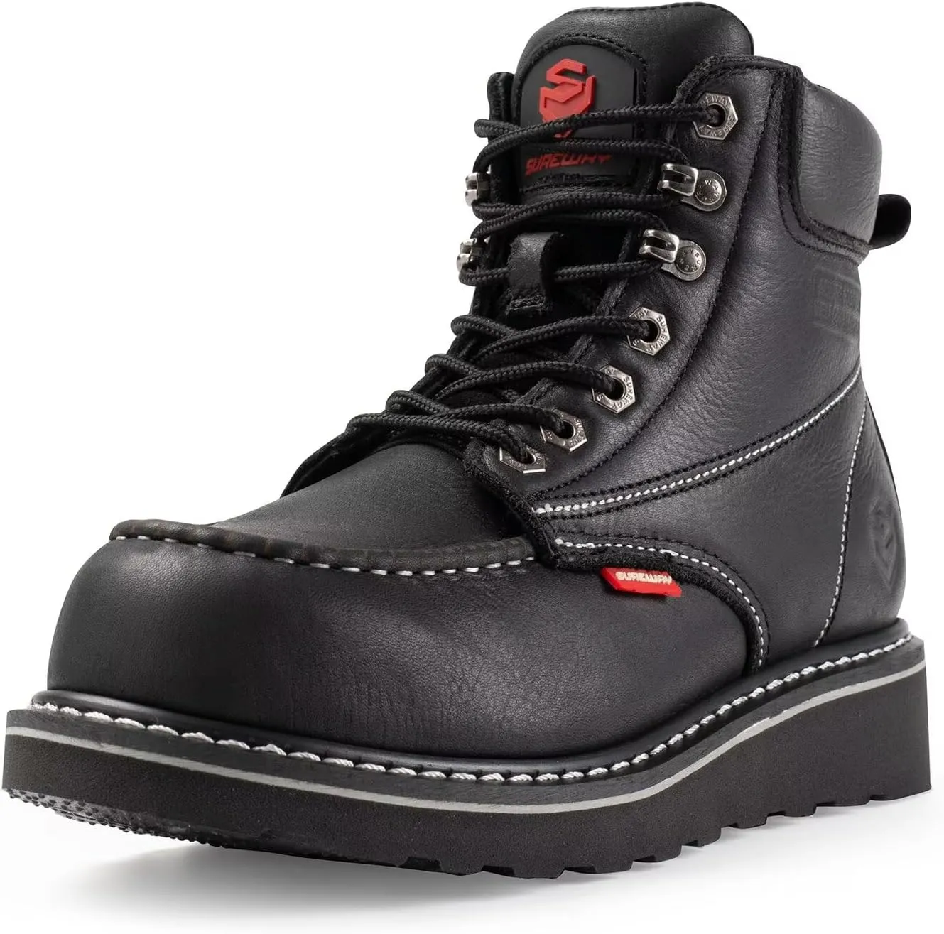 SUREWAY 6 Mens Heavy Duty Steel/Composite/Soft Toe Work Boots for Men,Comfortable & Durable,Goodyear Welt,Full Grain Leather,Oil/Slip Resistant,Wedge Moc Toe Industrial Construction Boots/Shoes