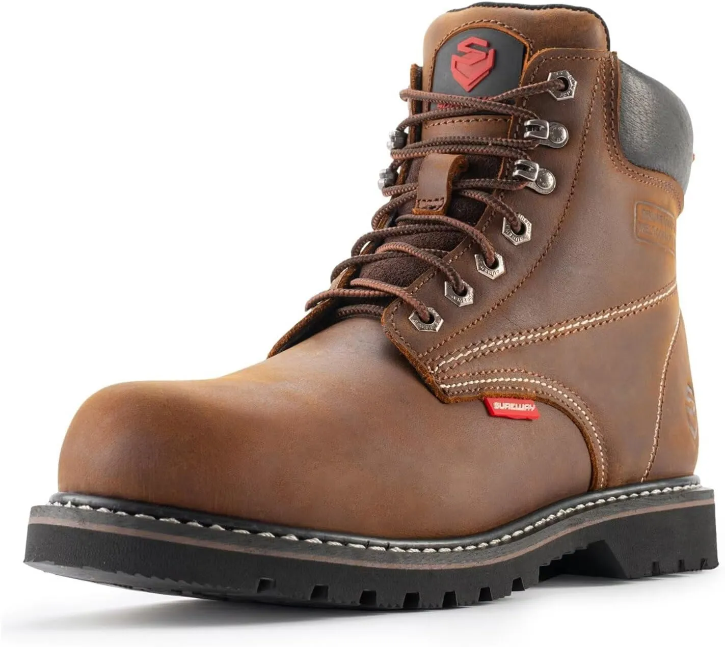 SUREWAY 6 Mens Soft Toe Work Boots for Men,Goodyear Welt,Extremely Comfortable Durable Proved,Superior Oil/Slip Resistant,Thicker Full Grain Leather,EH Safety Industrial Construction Boots