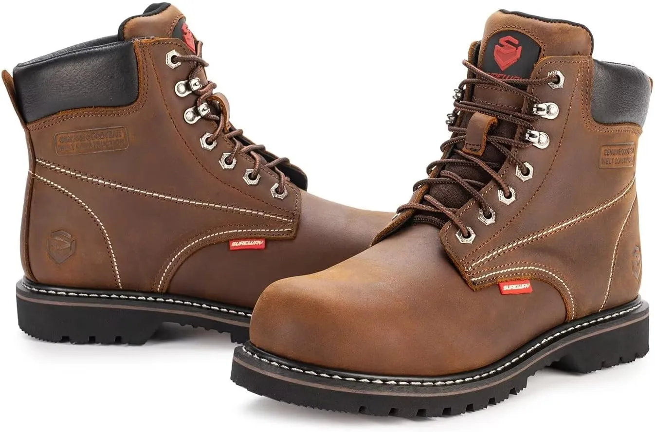 SUREWAY 6 Mens Soft Toe Work Boots for Men,Goodyear Welt,Extremely Comfortable Durable Proved,Superior Oil/Slip Resistant,Thicker Full Grain Leather,EH Safety Industrial Construction Boots