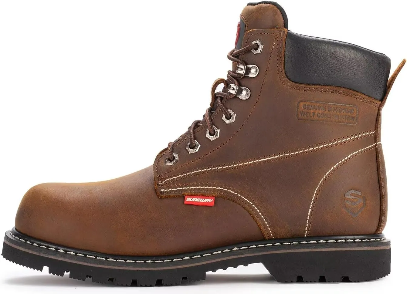 SUREWAY 6 Mens Soft Toe Work Boots for Men,Goodyear Welt,Extremely Comfortable Durable Proved,Superior Oil/Slip Resistant,Thicker Full Grain Leather,EH Safety Industrial Construction Boots