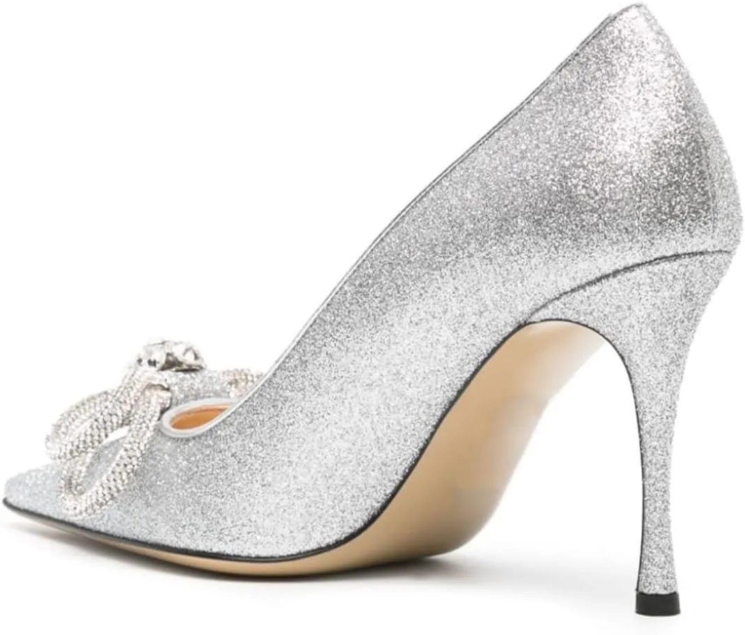 Tang'scuisins Rhinestone Bow Knot Stiletto High Heels Pumps Closed Pointed Toe Slip On Chic Party Dress Evening Shoes Size 4-16 US