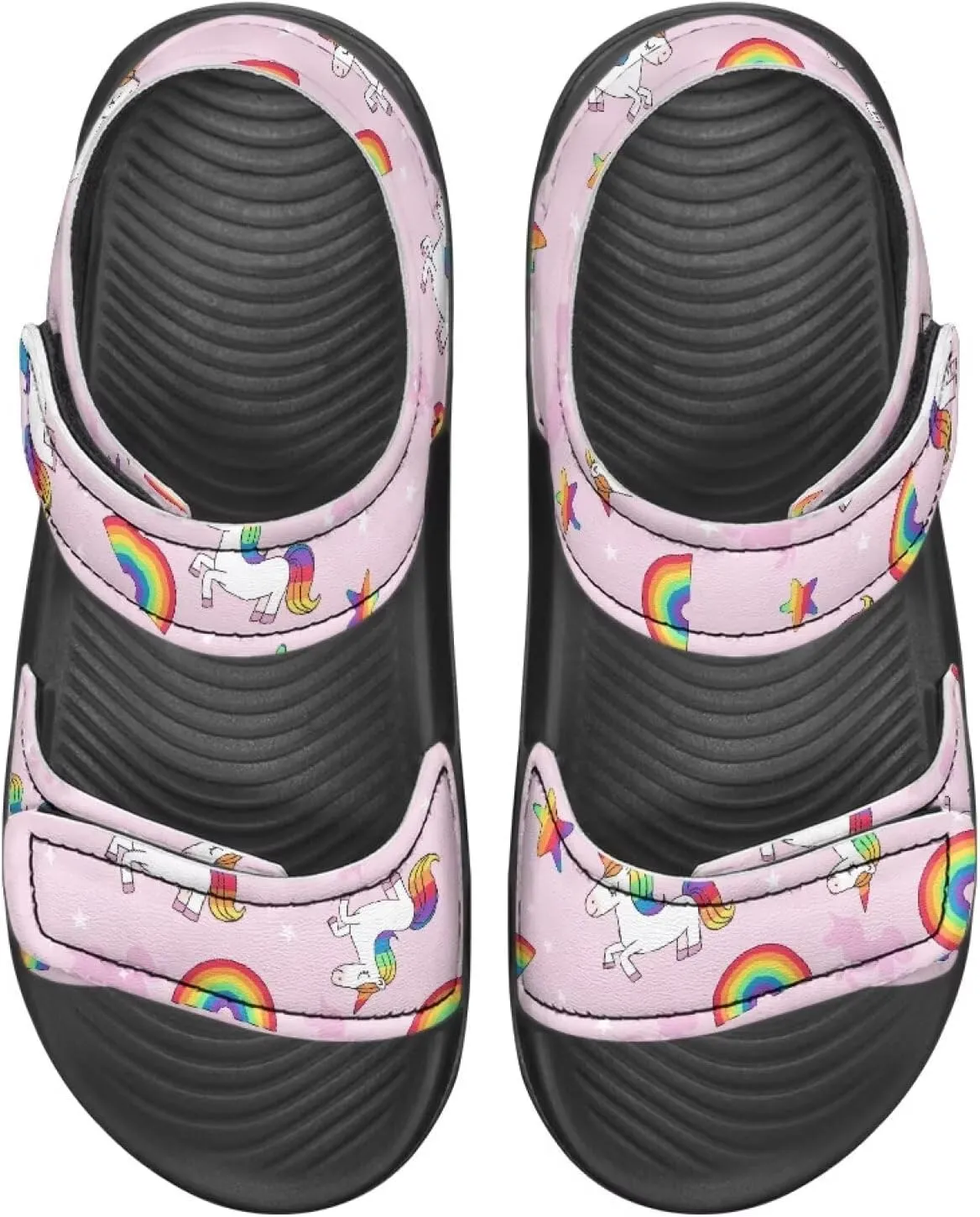 Toddler Girls' Double Hook and Loop Sandals with Print, Anti-Slip, Comfort, Stable for Learning Walking, Beach