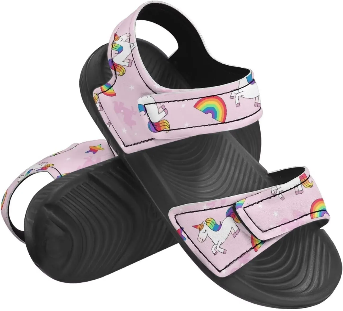 Toddler Girls' Double Hook and Loop Sandals with Print, Anti-Slip, Comfort, Stable for Learning Walking, Beach