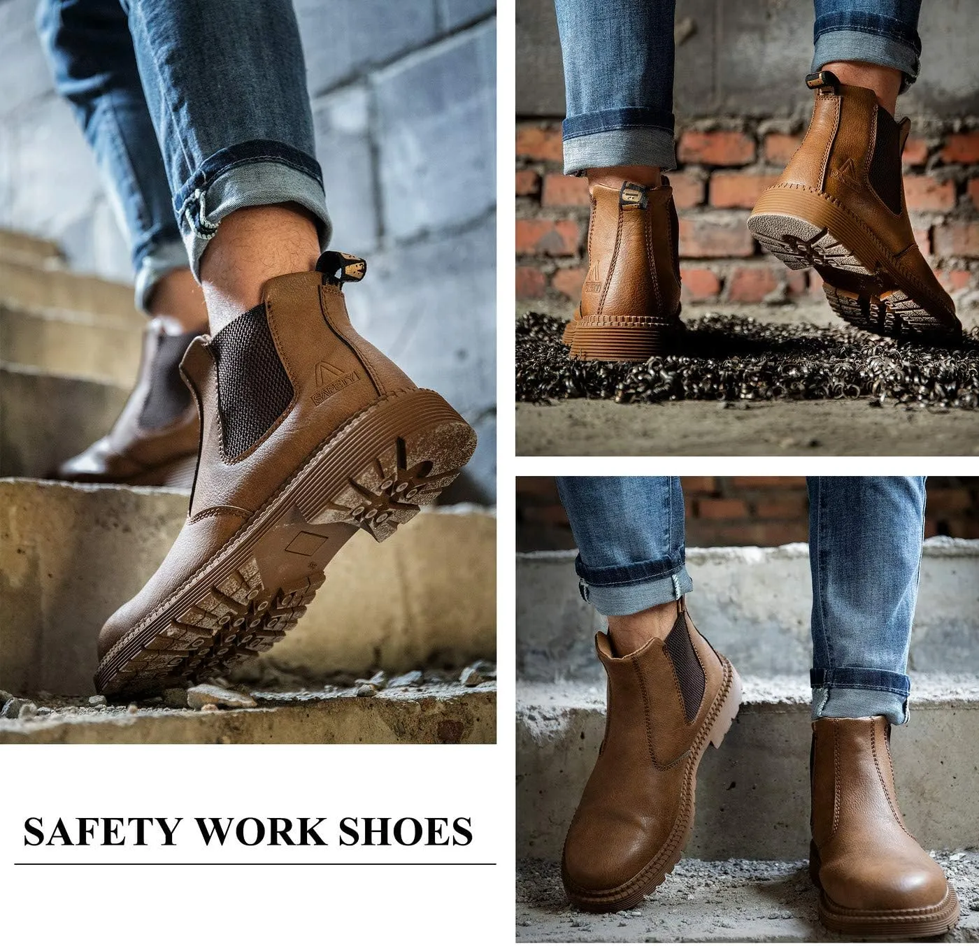 U-lite Steel Toe Safety Work Shoes for Men, Water-Proof Puncture-Proof Durable Indestructible Industrial Construction Outdoor Boots