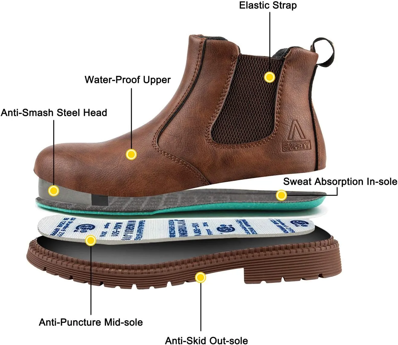 U-lite Steel Toe Safety Work Shoes for Men, Water-Proof Puncture-Proof Durable Indestructible Industrial Construction Outdoor Boots
