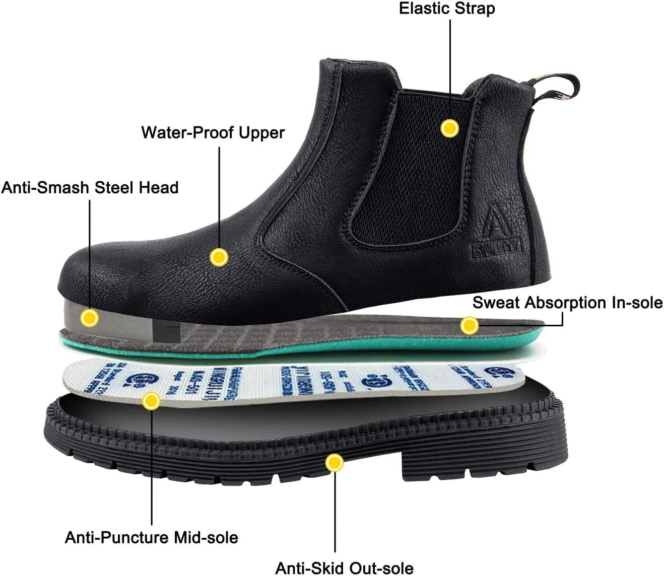 U-lite Steel Toe Safety Work Shoes for Men, Water-Proof Puncture-Proof Durable Indestructible Industrial Construction Outdoor Boots