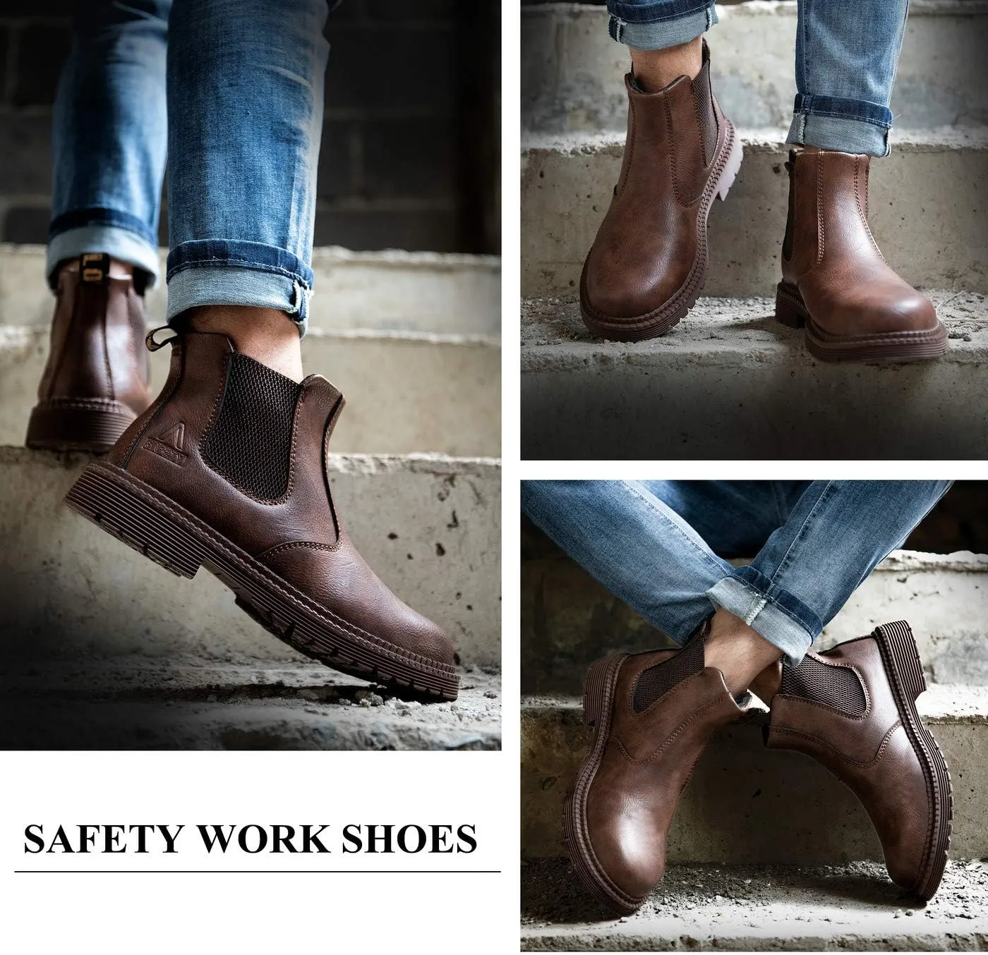 U-lite Steel Toe Safety Work Shoes for Men, Water-Proof Puncture-Proof Durable Indestructible Industrial Construction Outdoor Boots