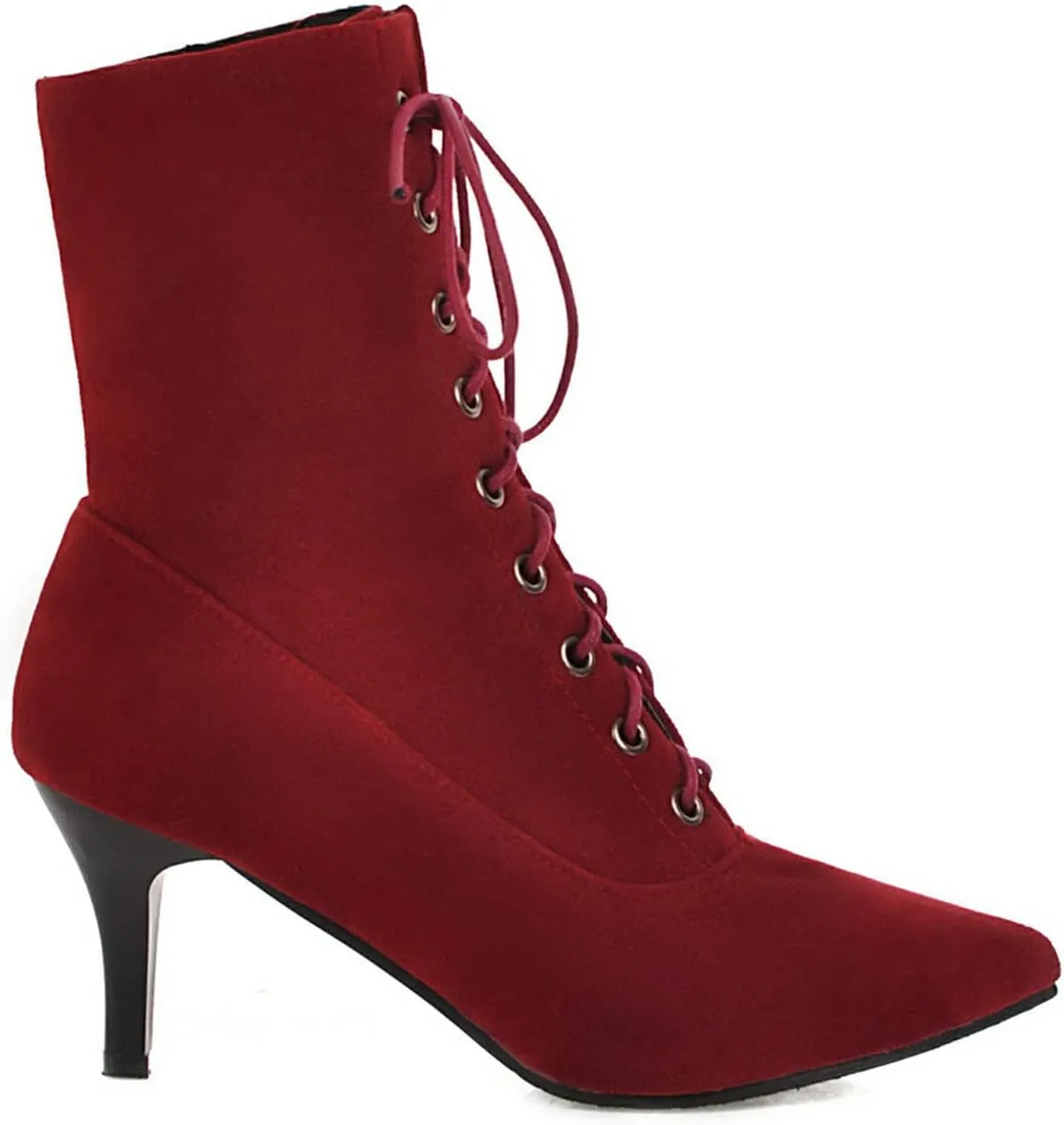 UniqueStride Womens Lace up Stiletto High Heel Ankle Boots Pointed Toe Faux Suede Retro Ankle Booties