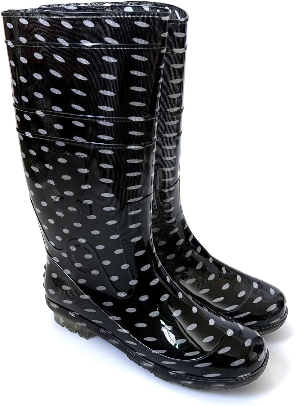 Unisex Plus Size Rain Boots - High Boot Knee-High Waterproof Non-Slip Mud Boots, Wide Calf Durable Garden Outdoor Work Shoes for Women & Men, Sizes 12, 13, 14, 14-Inch High Cut, Blue and Black