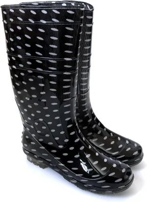 Unisex Plus Size Rain Boots - High Boot Knee-High Waterproof Non-Slip Mud Boots, Wide Calf Durable Garden Outdoor Work Shoes for Women & Men, Sizes 12, 13, 14, 14-Inch High Cut, Blue and Black