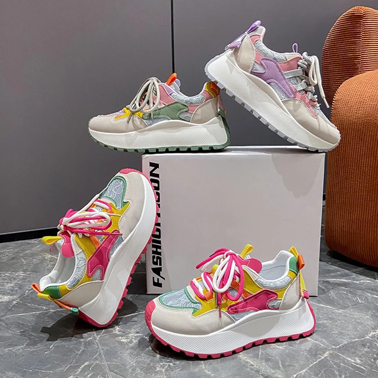 Walking Shoes Women Fashion Colorful Platform Sneakers Non-Slip Breathable Athletic Shoes for Everyday