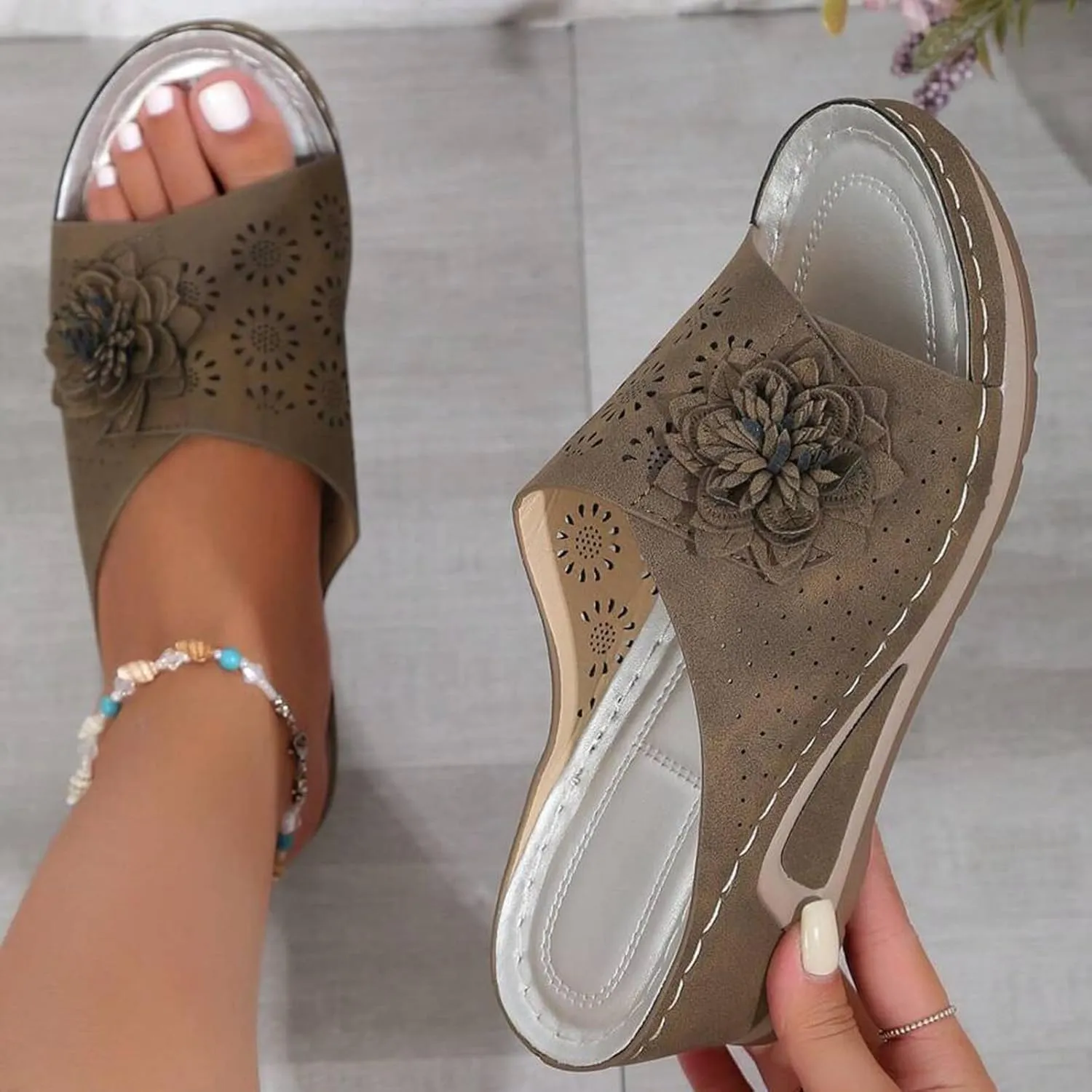 Wedge Sandals for Women Dressy Orthopedic Arch Support Sandals Hollow Out Slip On Platform Slippers Bohemia Comfortable Summer Sandalias Open Toe Beach Sandal Casual Walking Shoes