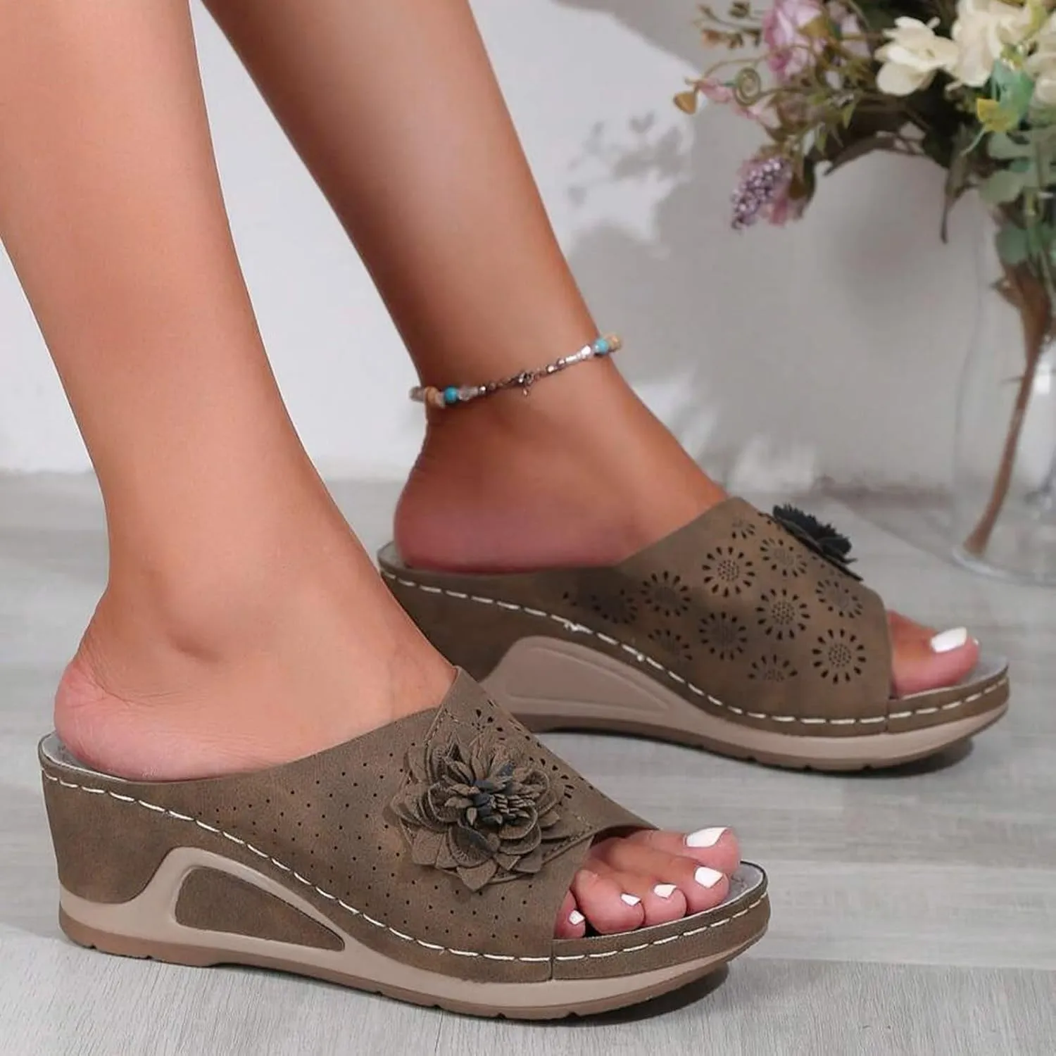 Wedge Sandals for Women Dressy Orthopedic Arch Support Sandals Hollow Out Slip On Platform Slippers Bohemia Comfortable Summer Sandalias Open Toe Beach Sandal Casual Walking Shoes