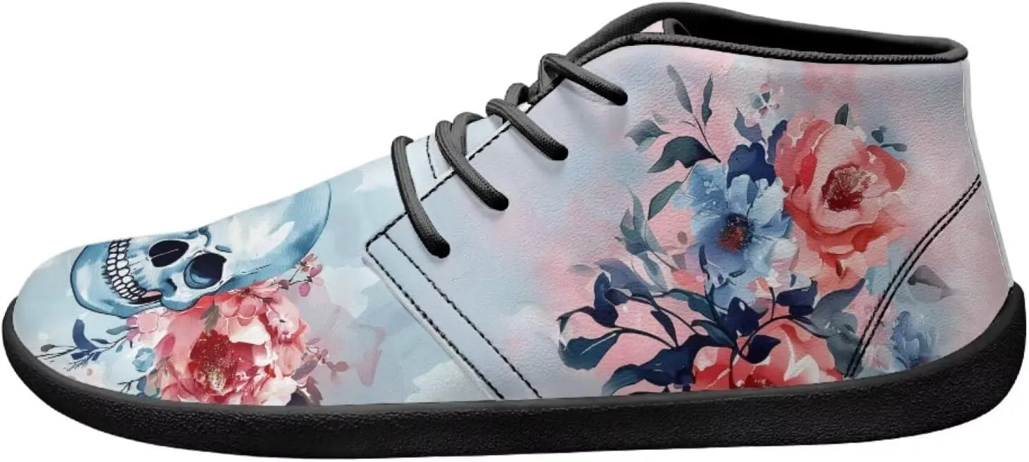 Wide Toe Skull Print Barefoot Shoes for Men - Cross Training Running Shoes with Rubber Sole
