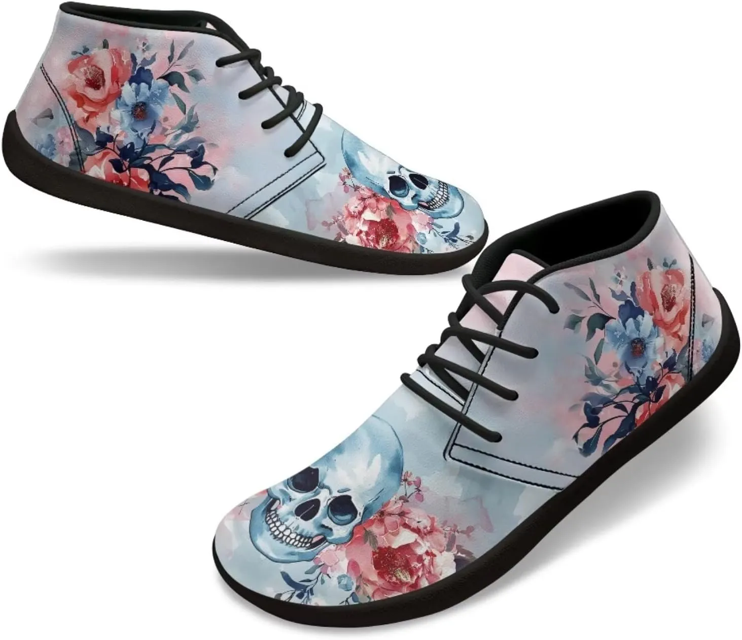 Wide Toe Skull Print Barefoot Shoes for Men - Cross Training Running Shoes with Rubber Sole