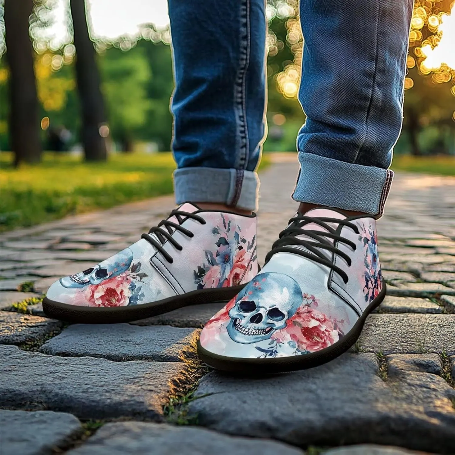 Wide Toe Skull Print Barefoot Shoes for Men - Cross Training Running Shoes with Rubber Sole