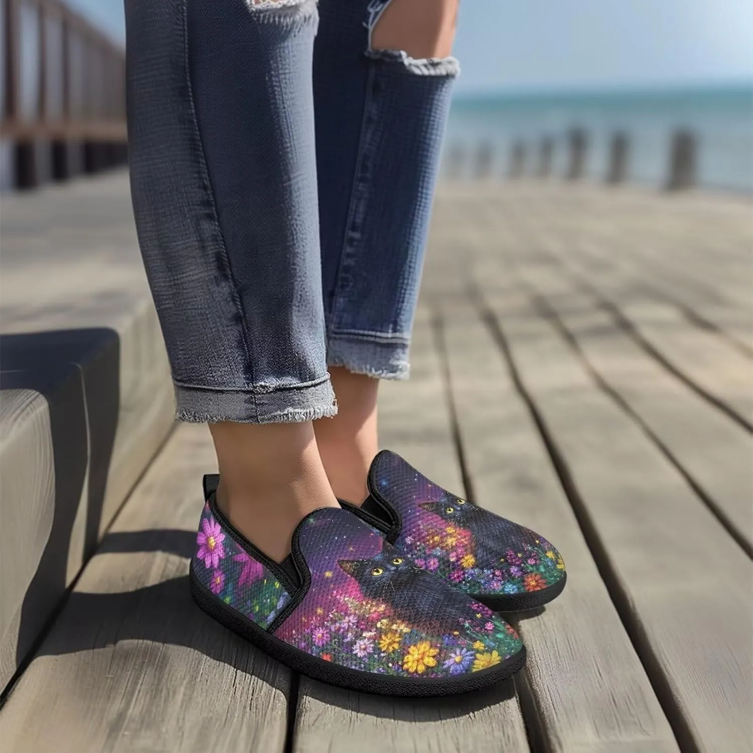 Women's Art Painted Travel Shoes Shoes Slip On Casual Mesh Loafers Lightweight Comfort Fashion Outdoor Sneaker for Ladies US Size 6-11