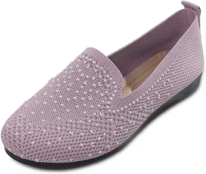 Women's Ballet Flats Stretchy Knit Round Toe Slip On Dress Shoes for Office Casual Wear Soft Breathable Walking Flats Shoes Foldable Design