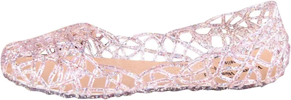 Women's Cut Out Flats Round Toe Slip On Shiny Dress Shoes Soft Comfortable Summer Outdoor Breathable Beach Walking Shoes