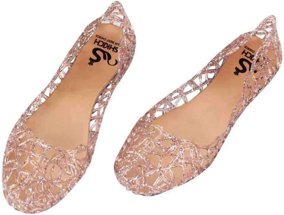 Women's Cut Out Flats Round Toe Slip On Shiny Dress Shoes Soft Comfortable Summer Outdoor Breathable Beach Walking Shoes