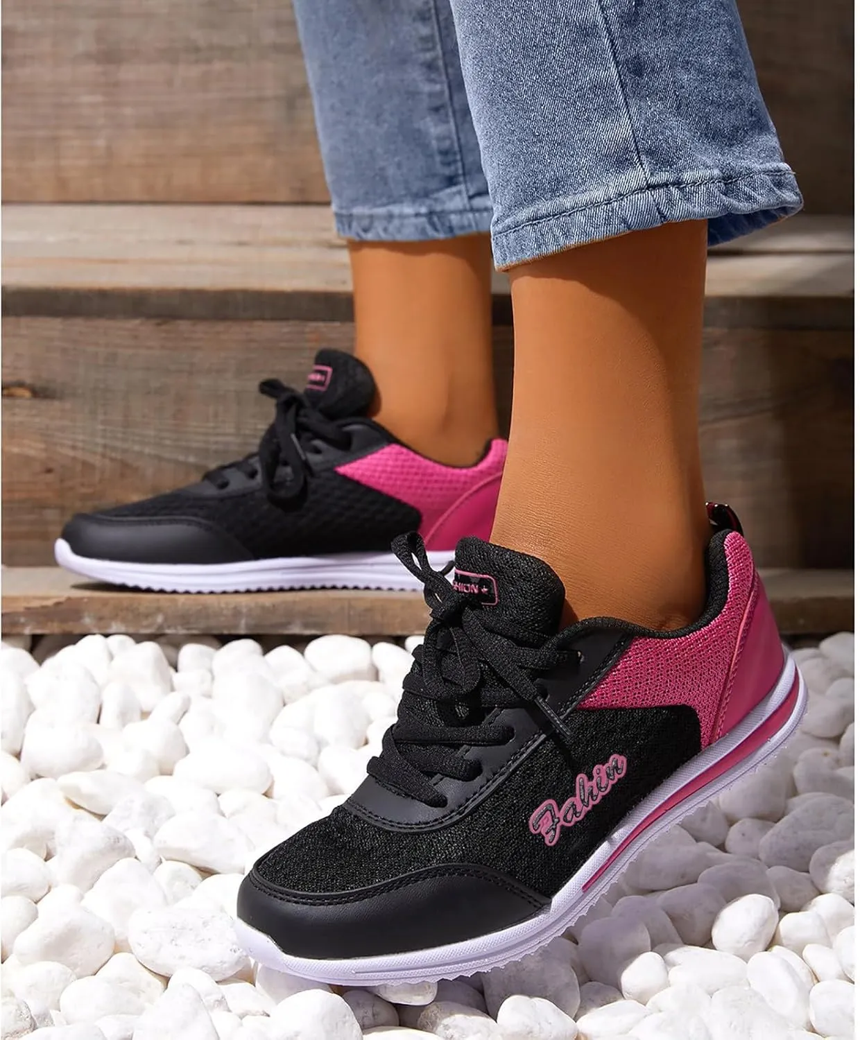 Womens Lace Up Walking Shoes Memory Foam Lightweight Comfort Slip On Shoes Women Workout Casual Black Shoes High Top Sneakers Red Tennis Shoe Trainers Shoe