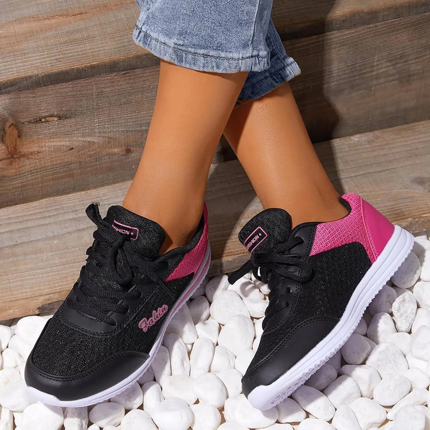 Womens Lace Up Walking Shoes Memory Foam Lightweight Comfort Slip On Shoes Women Workout Casual Black Shoes High Top Sneakers Red Tennis Shoe Trainers Shoe