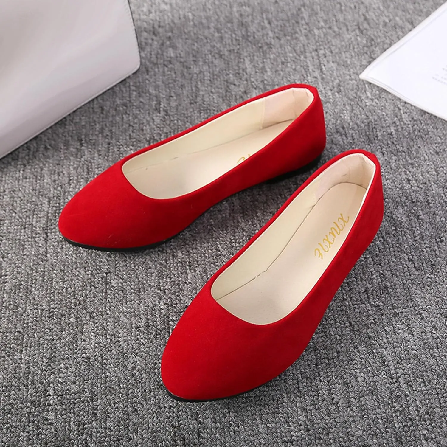 Women's Low Wedge Ballet Shoe Round Toe Suede Slip on Flats Soft-soled Solid Comfy Sandals Ballerina Shoes for Summer