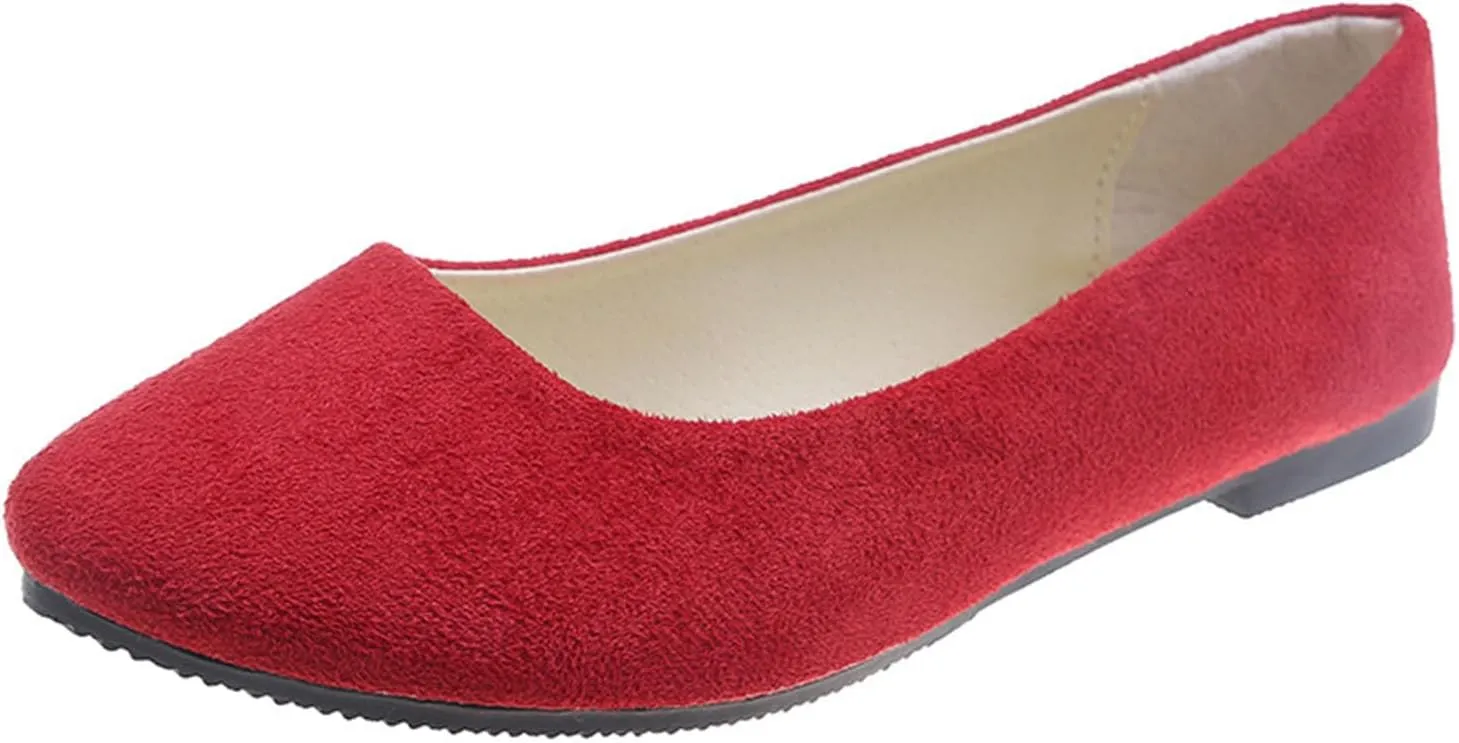 Women's Low Wedge Ballet Shoe Round Toe Suede Slip on Flats Soft-soled Solid Comfy Sandals Ballerina Shoes for Summer