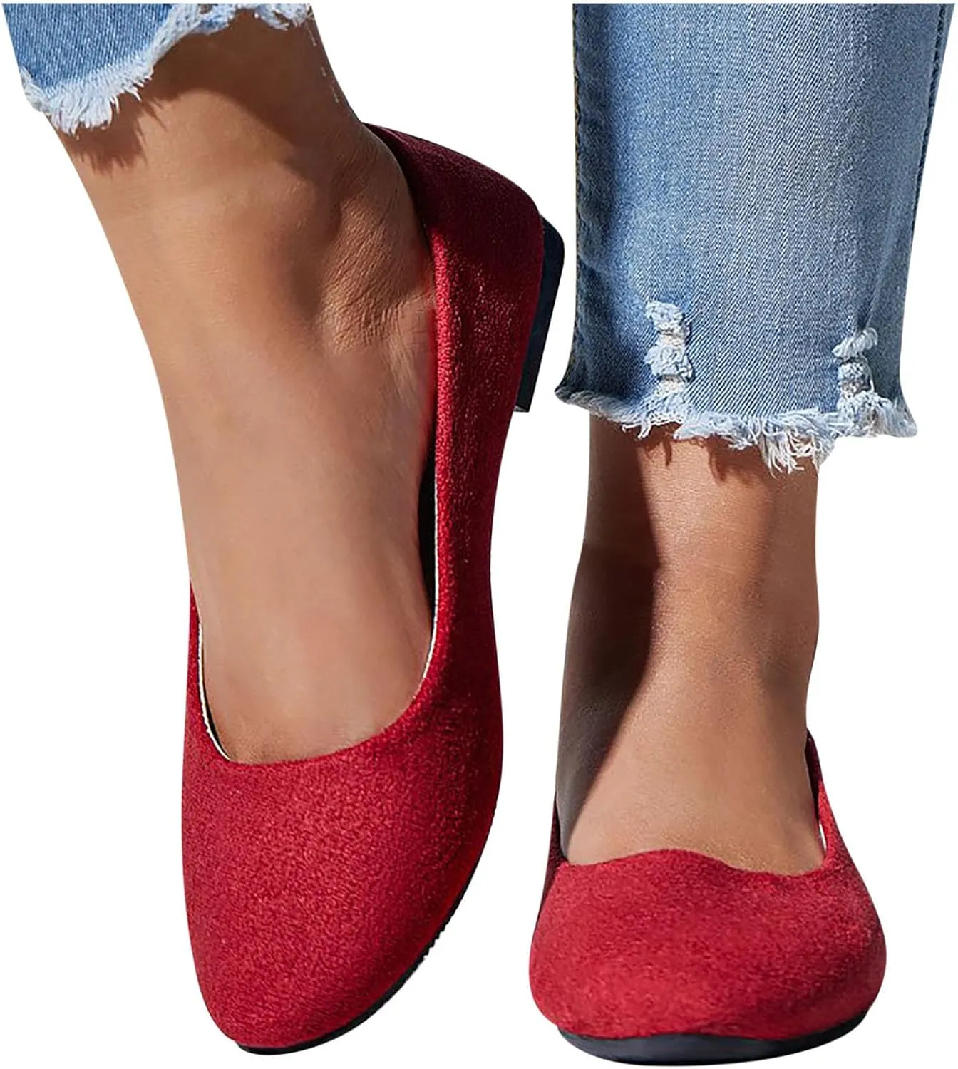 Women's Low Wedge Ballet Shoe Round Toe Suede Slip on Flats Soft-soled Solid Comfy Sandals Ballerina Shoes for Summer