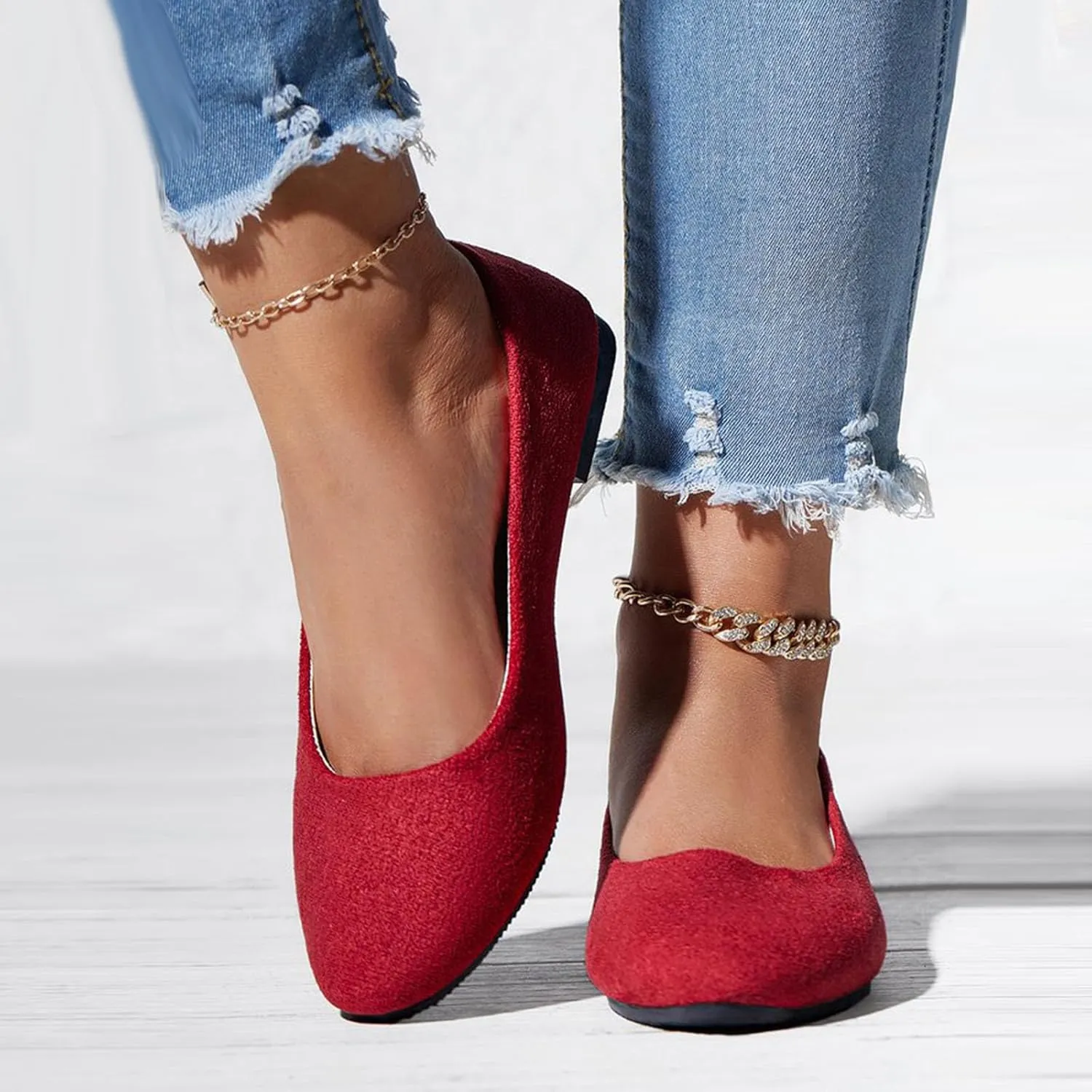Women's Low Wedge Ballet Shoe Round Toe Suede Slip on Flats Soft-soled Solid Comfy Sandals Ballerina Shoes for Summer