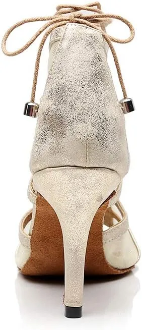Women's Open Toe Latin Ballroom Ankle Dance Shoes Lace up Salsa Tango Performance Dancing Boots,Model-1006