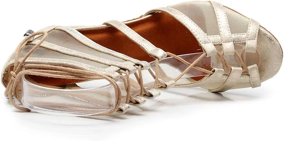 Women's Open Toe Latin Ballroom Ankle Dance Shoes Lace up Salsa Tango Performance Dancing Boots,Model-1006