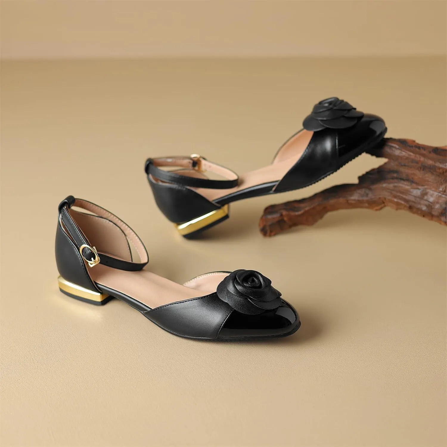 Women's Retro Flower Cap Round Closed Toe Pump Ankle Strap Chunky Low Block Heel Adjustable Buckle D'Orsay Classic Work Office Church Casual Comfort Dress Shoes Business Party Flats