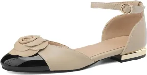 Women's Retro Flower Cap Round Closed Toe Pump Ankle Strap Chunky Low Block Heel Adjustable Buckle D'Orsay Classic Work Office Church Casual Comfort Dress Shoes Business Party Flats