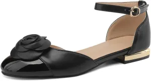 Women's Retro Flower Cap Round Closed Toe Pump Ankle Strap Chunky Low Block Heel Adjustable Buckle D'Orsay Classic Work Office Church Casual Comfort Dress Shoes Business Party Flats