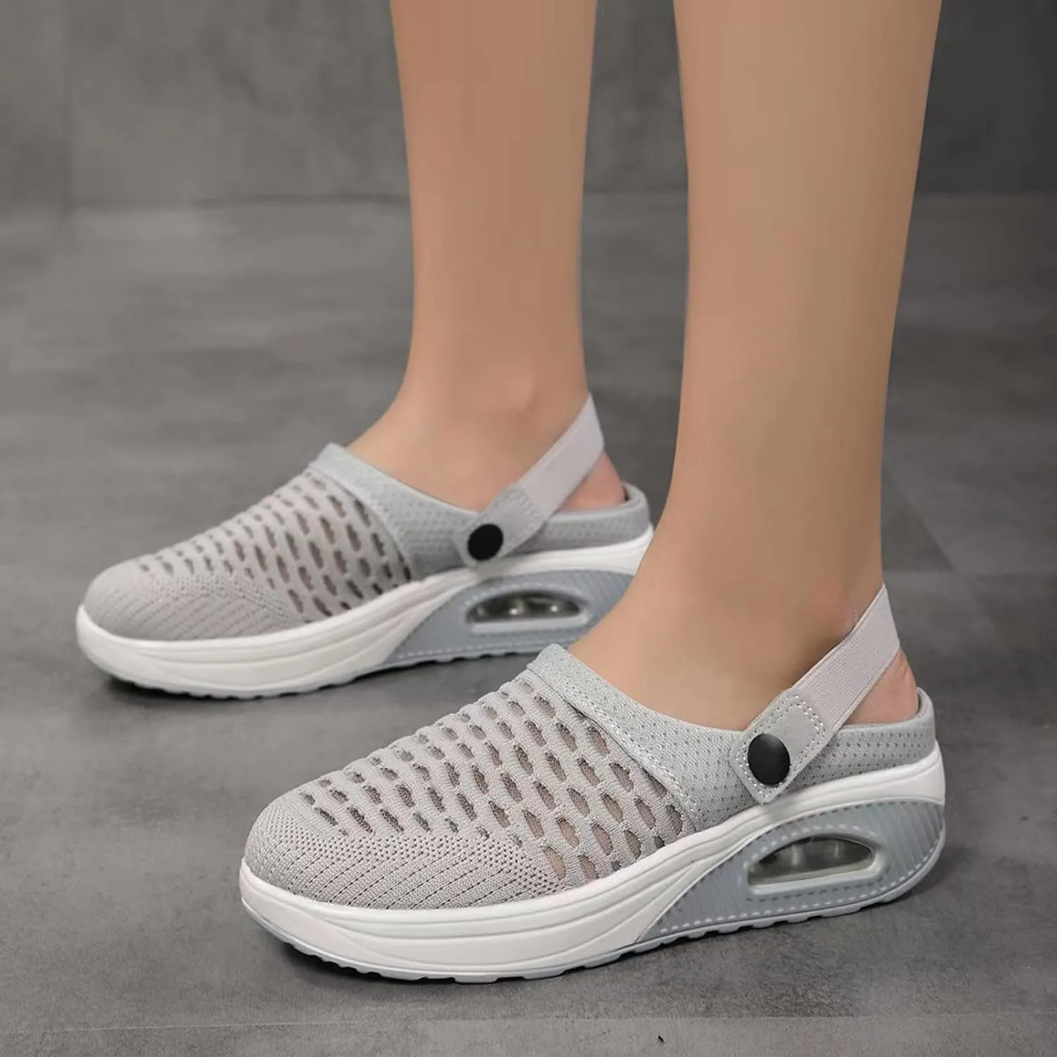Womens Sandals Air Cushion Mules with Breathable Mesh Adjustable Back Strap Lightweight Platform Clogs for Summer Beach Walking Casual Sandals Outdoor Travel Non Slip Comfort with Arch Support 2025