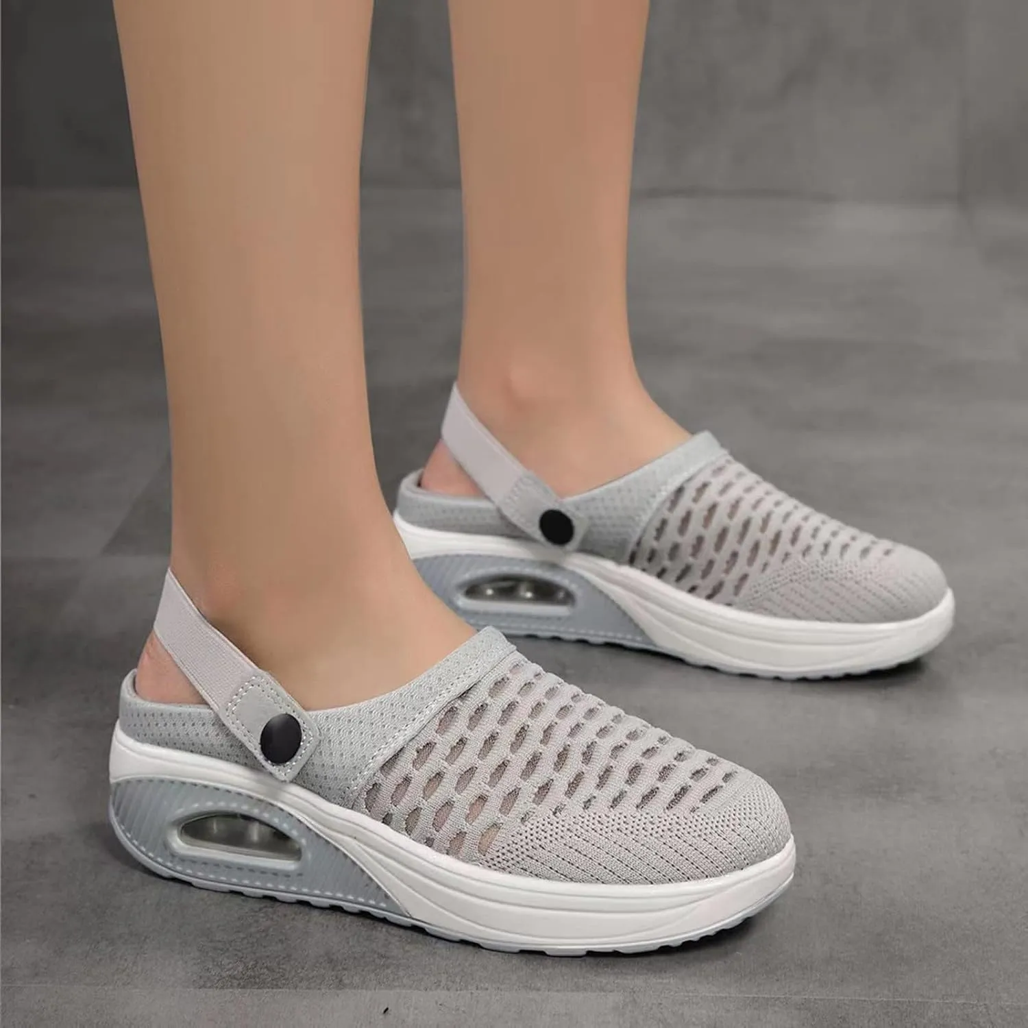 Womens Sandals Air Cushion Mules with Breathable Mesh Adjustable Back Strap Lightweight Platform Clogs for Summer Beach Walking Casual Sandals Outdoor Travel Non Slip Comfort with Arch Support 2025