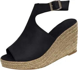 Women's Wedge Espadrille Sandals Peep Open Toe Ankle Strap Platform Dressy Casual Sandals Fashion Comfortable High Heeled Wedges Concise Summer Dress Shoes with Adjustable Buckle